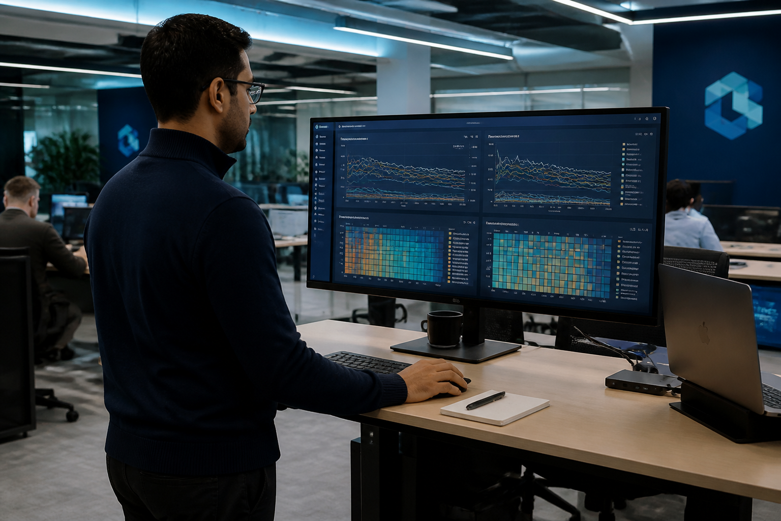 Fintech analyst reviewing payment authorization rate analytics dashboard broken down by card network and region