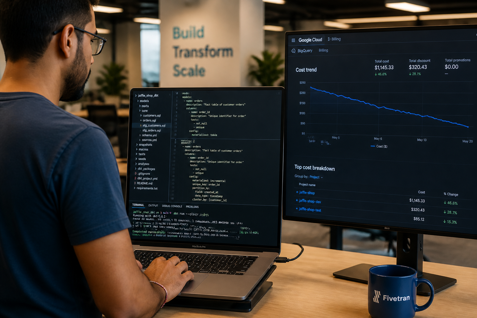Data engineer fixing dbt materialisation strategy in BigQuery to reduce compute costs